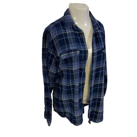 Christian Religious Flannel Shirt Womens 1X Shacket Upcycled Art Cottage Blue - Picture 12 of 16